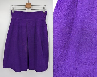 Vintage 80s Christian Lacroix Small Purple Textured Fish Four Leaf Clover High Waisted Wool Silk Mini Skirt