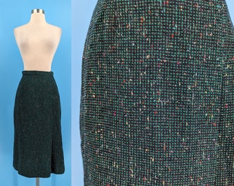 Vintage 50s Green Tweed Jantzen XS Pencil Wiggle Skirt - Fifties XS Skirt