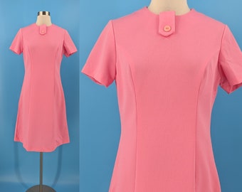 Seventies Mod Pink Short Sleeve Mini Dress - 70s Small Pink Mod Shift Dress