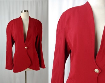 Vintage 90s COMME CA des halles Red Wool Avant Garde Blazer - Medium / Large 90s French Wide Shoulder Jacket
