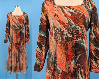 Seventies Don Luis de Espana Long Sleeve Psychedelic Abstract Print Dress - Medium