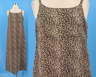 90s Match Leopard Print Linen Spaghetti Strap Shift Maxi Dress - Nineties Size 6