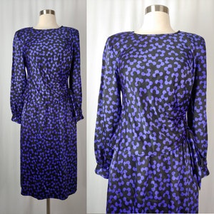 Albert Nipon 90s XS Purple Black Floral Silk Blouse and Skirt Set Nineties Flower Print Silk Set image 1