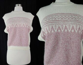 Vintage 80s Medium Silk Angora Blend Sleeveless Sweater - Eighties White Pink