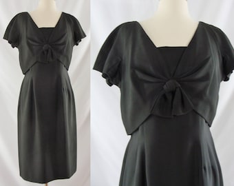 Vintage Sixties Dress - 1960s Black Silk Shift Dress - 60s Jobere by Morty Sussman Short Sleeve Wiggle Dress - Medium - Large
