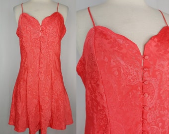 Vintage 90s Victoria&#39;s Secret Gold Label Large Button Front Pink Polyester Babydoll Negligee Nightgown