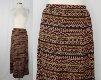 Vintage Seventies XS Woven Print Striped Maxi Skirt - 70s Thick Knit Long Skirt - Boho Hippie 1970s