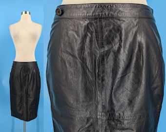 Vintage 2000s Y2K Gianfranco Ferré Size 6 Black Sheep Leather Pencil Skirt