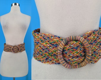 Vintage 70s Colorful Woven XS Waist Belt