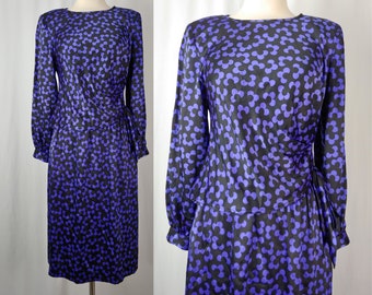 Albert Nipon 90s XS Purple Black Floral Silk Blouse and Skirt Set - Nineties Flower Print Silk Set