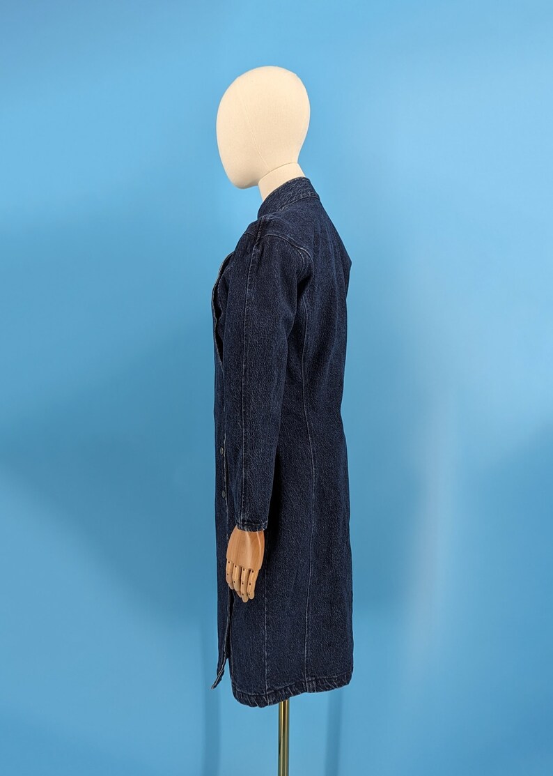 Nineties Paris Blues Small Long Sleeve Side Snap Denim Cheongsam Jean Dress image 5