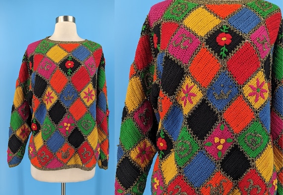 90 Handknit for the Limited Medium Colorful Pullover Sweater 90 Handknit for the Limited Medium Colorful Pullover Sweater