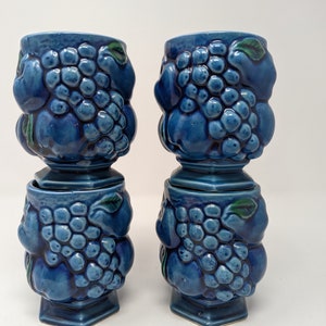 Vintage 60s Inarco Japan Blue Fruit Bowl Set of Four Mugs image 3