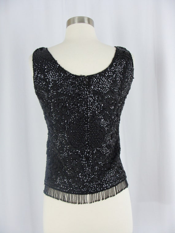 Vintage Sixties Beaded Top - 1960s Black Sequined… - image 5