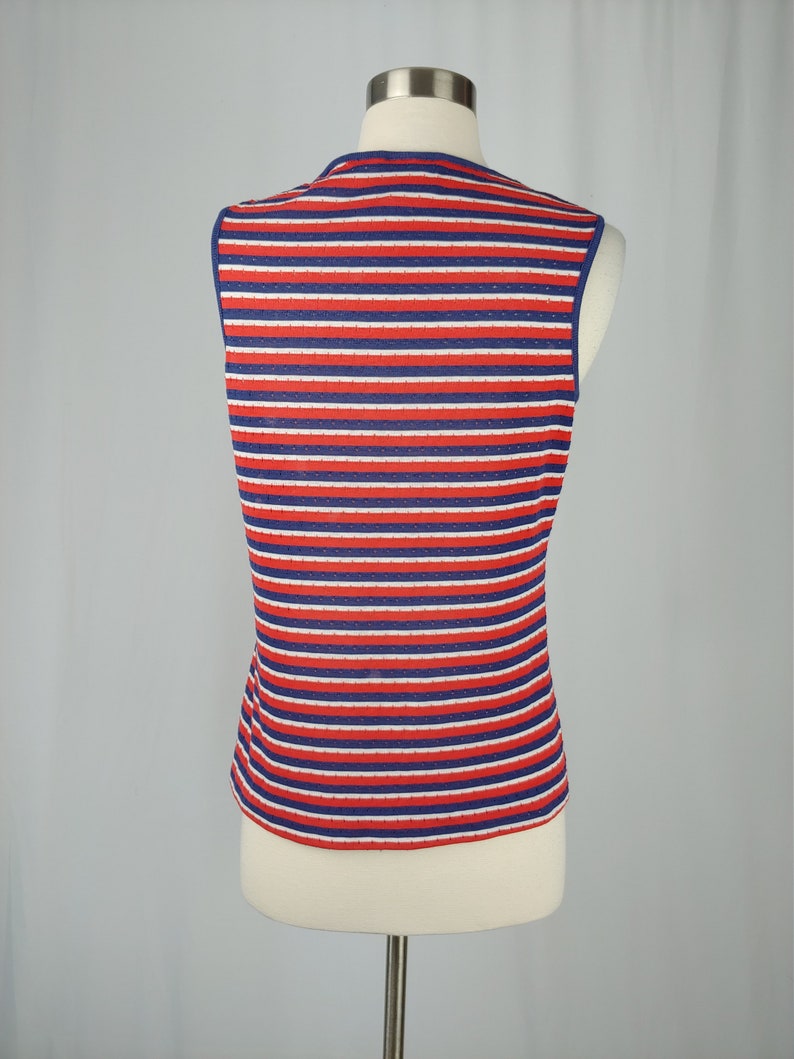 1960s Red and Blue Striped Tank Vintage Sixties Jantzen Top 60s Sleeveless Top Medium