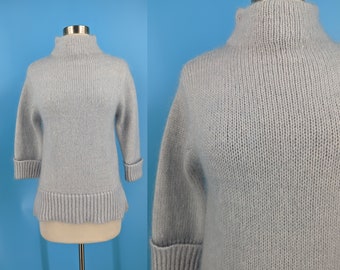 Vintage Jacqueline Ferrar Piccolo Mohair Blu Pale 3/4 Maglione Dolcevita