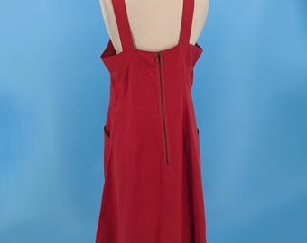 magaschoni red linen dress Vintage 90s Magaschoni Collection 10 Medium Red Linen Square Neckline  Empire Waist Dress