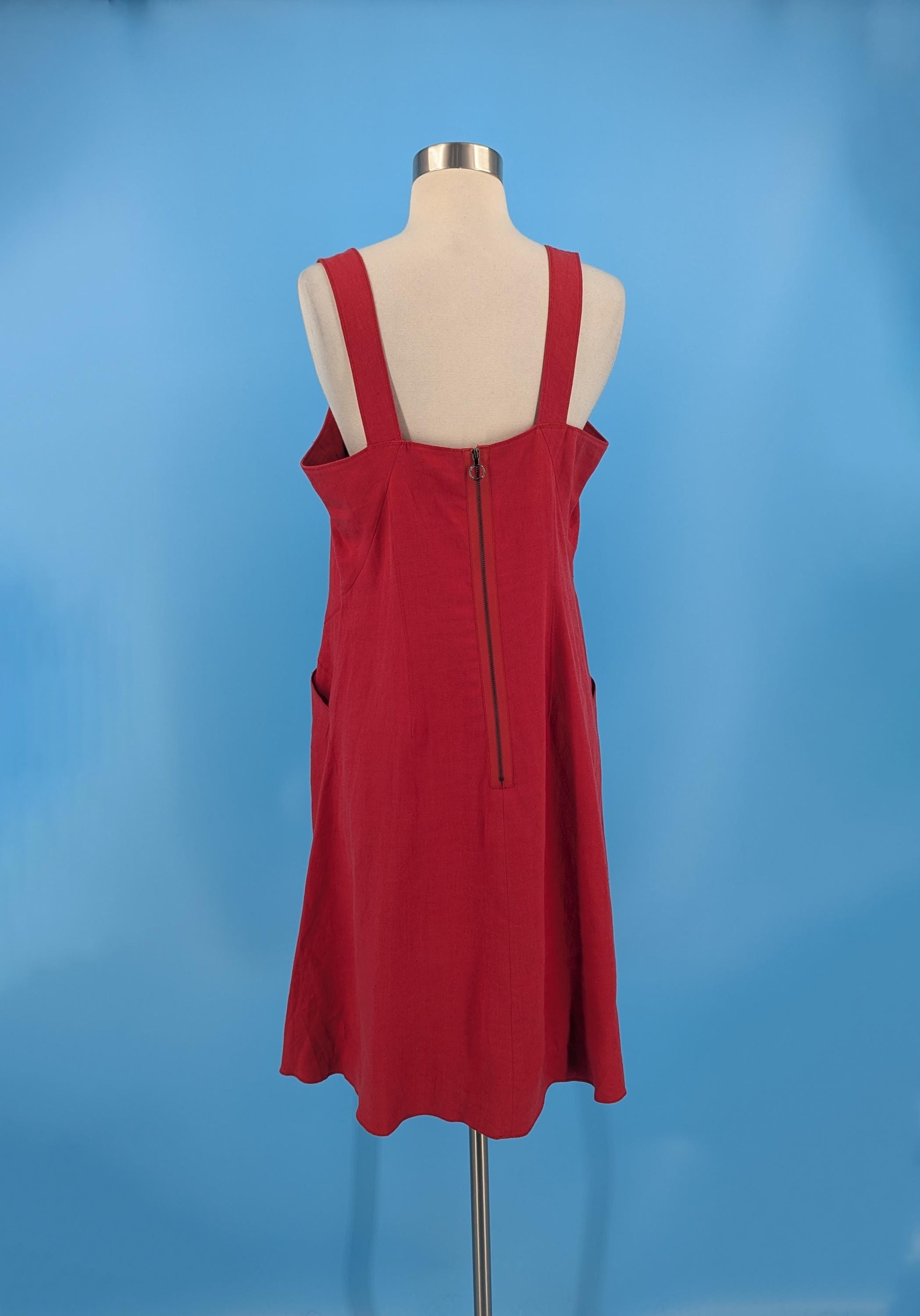 magaschoni red linen dress MAGASCHONI 100% LINEN Shift DRESS CORAL M Medium A++