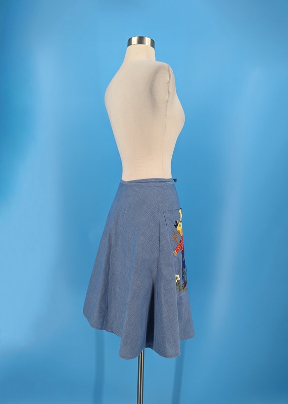 Vintage 70s Small Chambray Wrap Skirt with Scarec… - image 5