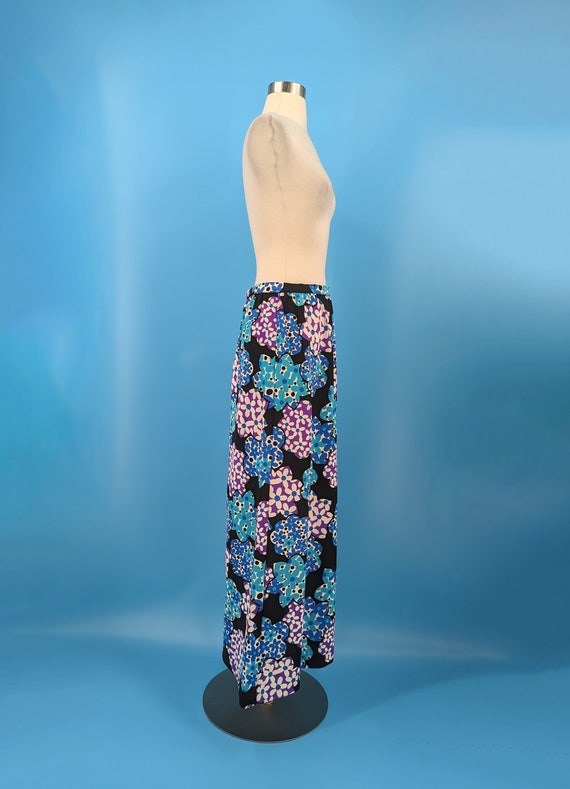 70s XS Floral Print Maxi Skirt - Seventies Polyester Print