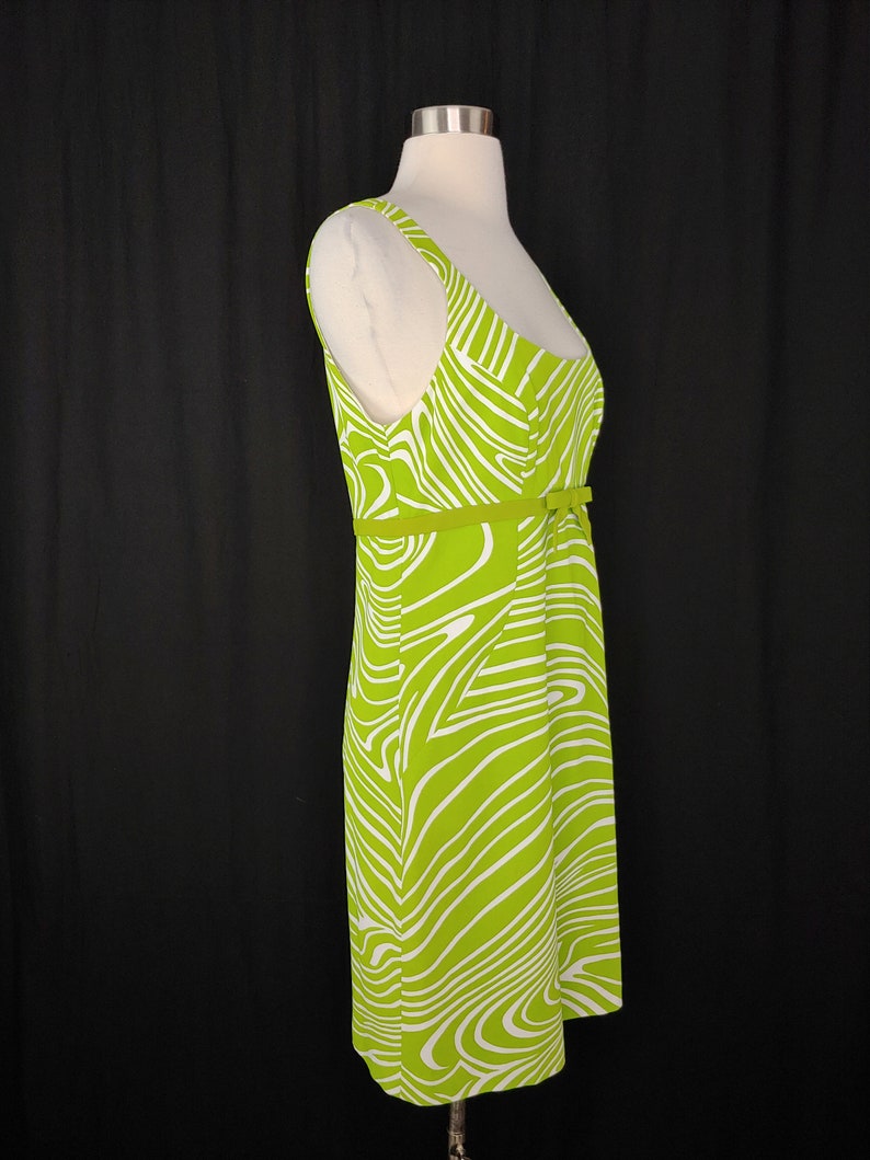 Vintage Y2K Geary Roark Kamisato Mod Revival Neon Green Swirl Dress 2000 Size 10 Sleeveless Shift Mini Dress image 6