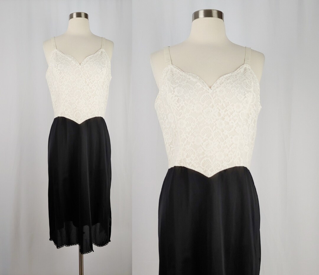 Vintage Fifties Dress Slip 1950s Black and White Lace Full - Etsy