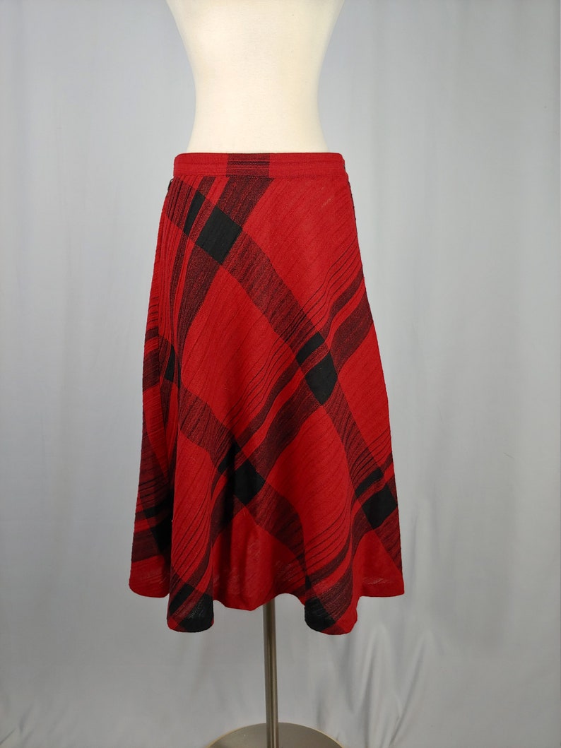 Vintage Seventies Red Plaid Set 1970s Wool Blend Top and Skirt Set 70s Dolman Sleeve Blouse and Midi Skirt Set Medium image 9