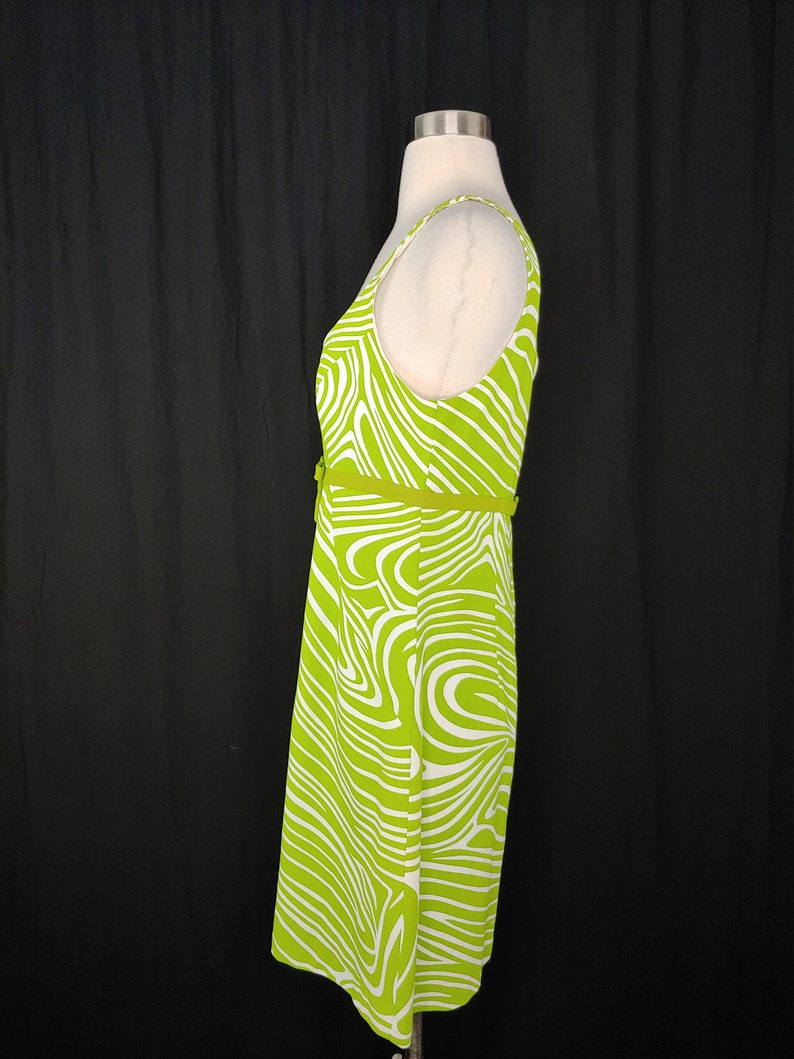 Vintage Y2K Geary Roark Kamisato Mod Revival Neon Green Swirl Dress 2000 Size 10 Sleeveless Shift Mini Dress image 4