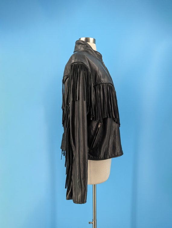 Vintage Eighties Women's Black Leather Fringed Mo… - image 5