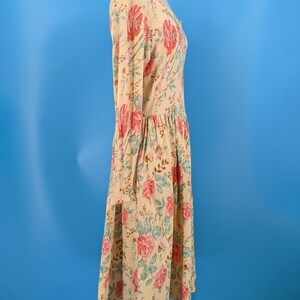 Vintage 90s Talbots Large Cotton Yellow Rose Print Long Sleeve Dress image 5