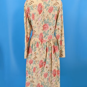 Vintage 90s Talbots Large Cotton Yellow Rose Print Long Sleeve Dress image 4