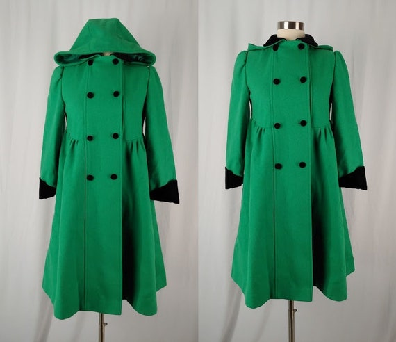 Vintage Girl's Green Wool Princess Coat - Vintage