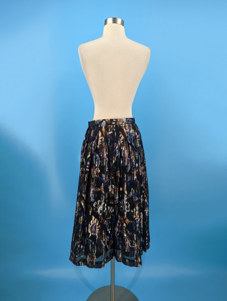 Vintage 80s XS Metallic Floral Mid Length Skirt Eighties Evan-Picone Midi Skirt image 4