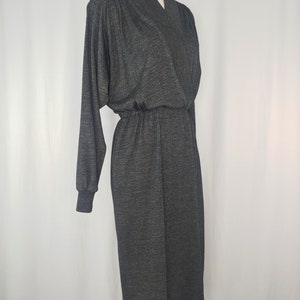 vintage Eighties Gray Knit St Gillian Kay Unger Robe à manches longues 80s Medium Faux Wrap Dress image 5