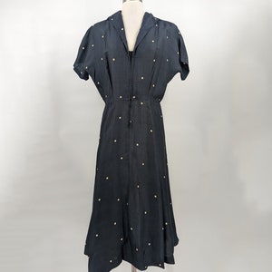 Vintage 40s Polka Dot Silk Short Sleeve Zip Front Dress Medium Forties Fit & Flare Shirt Dress image 2