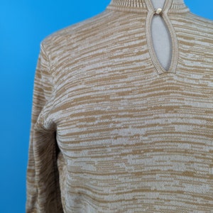 Vintage 70s Jaeger London Spacedye Silk Wool Pullover Sweater Seventies Tan Small Mockneck Keyhole Sweater image 2