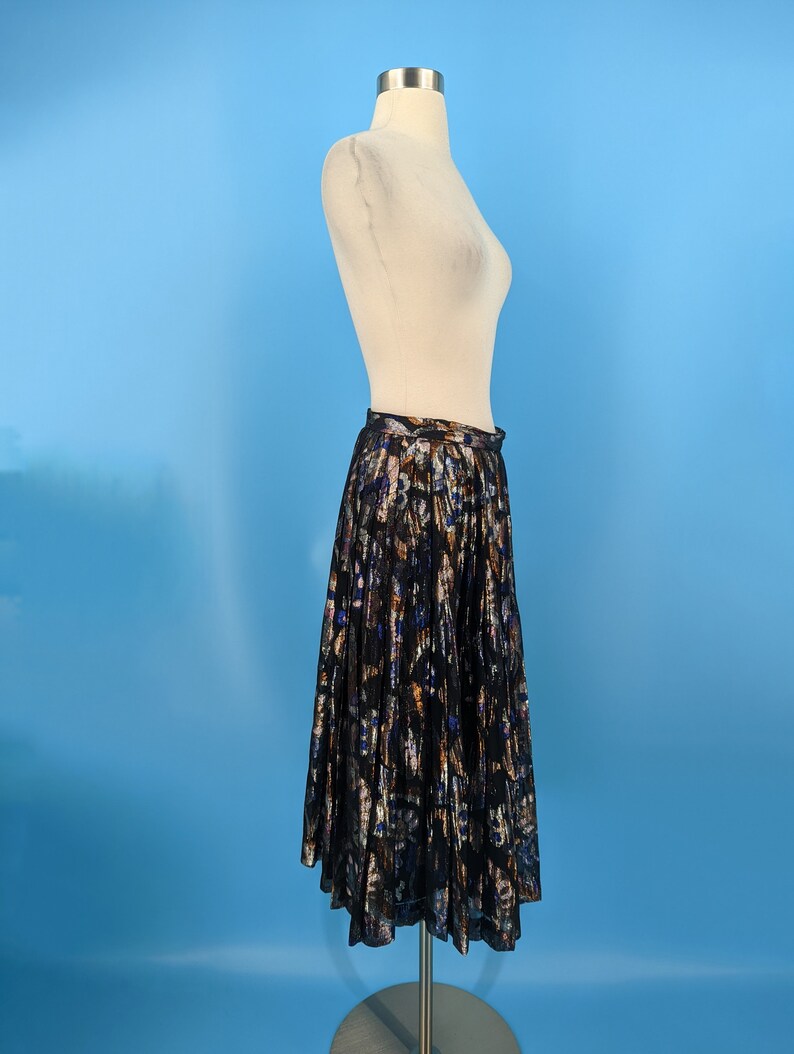 Vintage 80s XS Metallic Floral Mid Length Skirt Eighties Evan-Picone Midi Skirt image 5