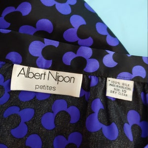 Albert Nipon 90s XS Purple Black Floral Silk Blouse and Skirt Set Nineties Flower Print Silk Set image 10