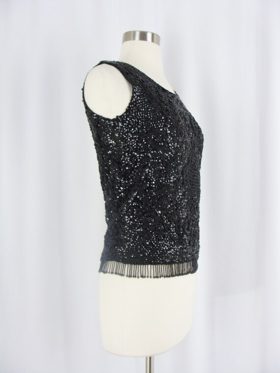 Vintage Sixties Beaded Top - 1960s Black Sequined… - image 6