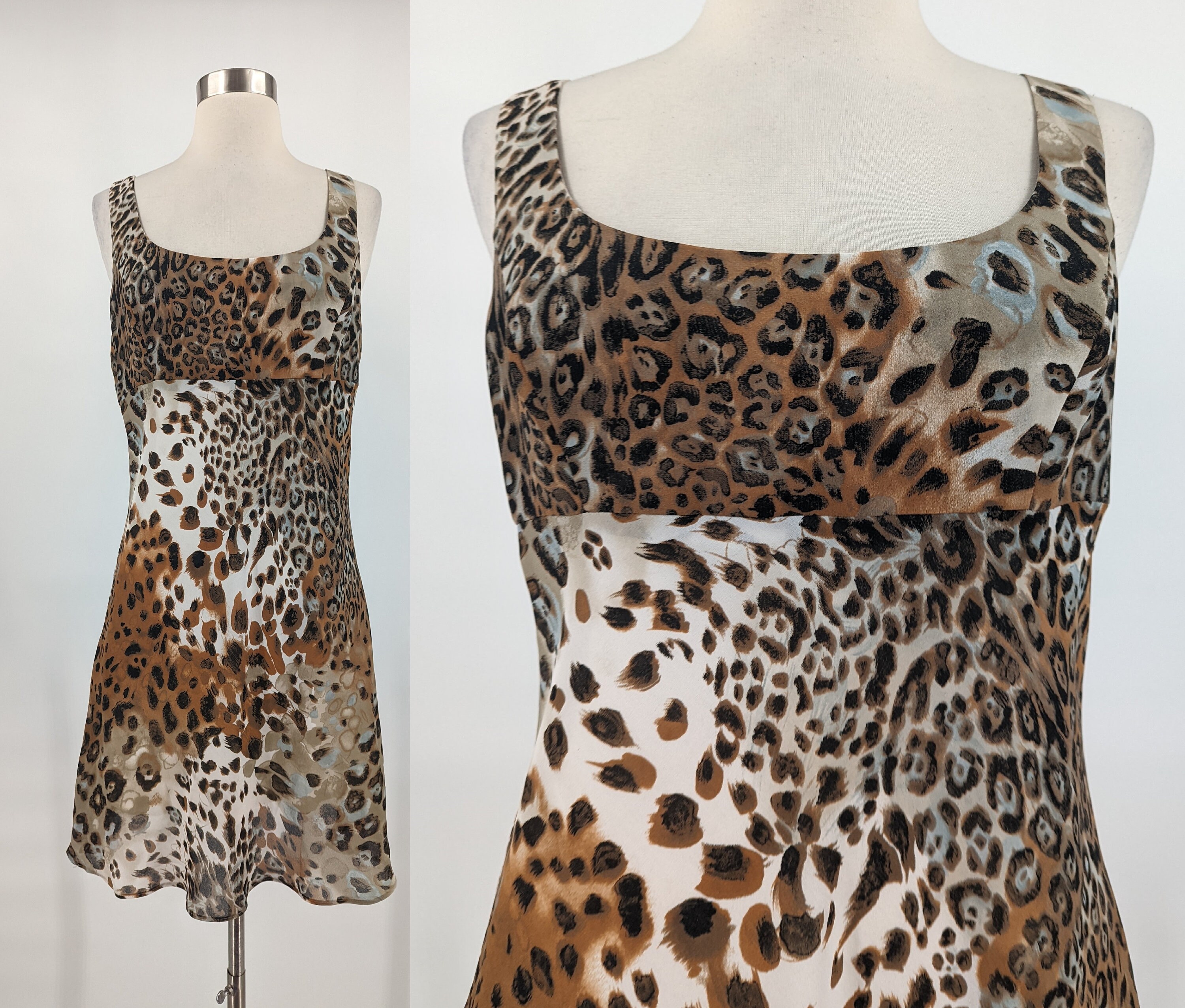 Vintage 90s Cache Size 10 Leopard Print Empire Waist Mini Dress