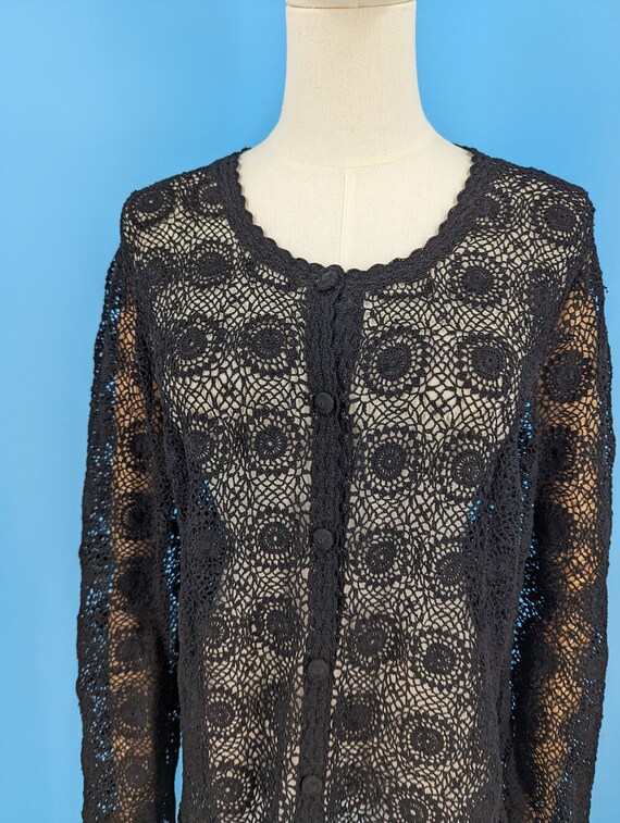 Vintage 1970s Black Rose Cardigan