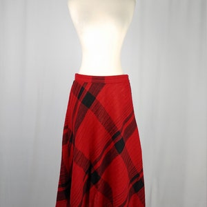 Vintage Seventies Red Plaid Set 1970s Wool Blend Top and Skirt Set 70s Dolman Sleeve Blouse and Midi Skirt Set Medium image 2