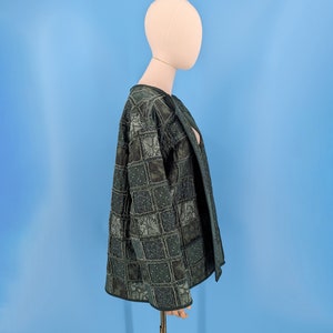 Vintage Handmade Green Quilted Patchwork Jacket Large / XL Reverse Seem Patchwork Coat image 5