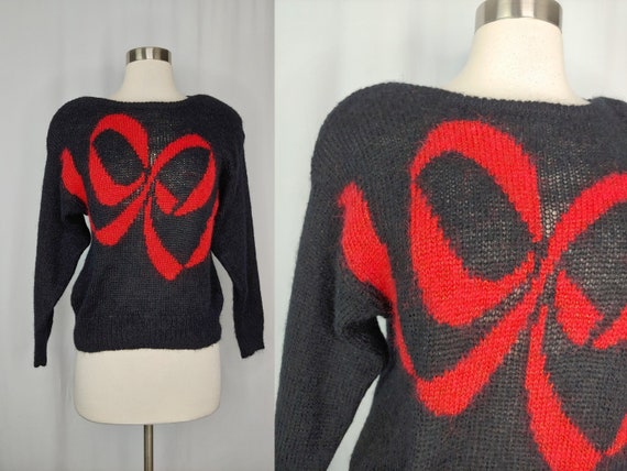 Vintage Eighties Small Black Knit Mohair Blend Bo… - image 1