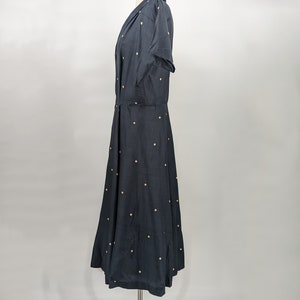 Vintage 40s Polka Dot Silk Short Sleeve Zip Front Dress Medium Forties Fit & Flare Shirt Dress image 3