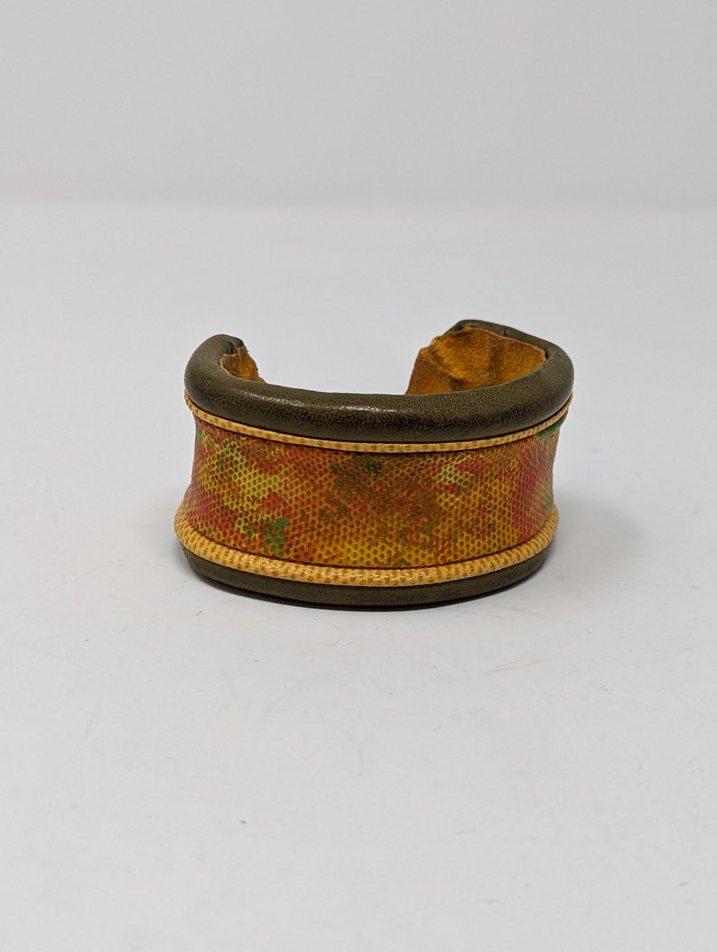 Diane Fitzgerald 70s Yellow Leather Butterfly Cuff Bracelet Made in La Jolla California image 2
