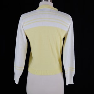 Vintage Seventies Yellow and White Cardigan Sweater 70s Acrylic Knit Small Women's Button Front Cardigan image 6