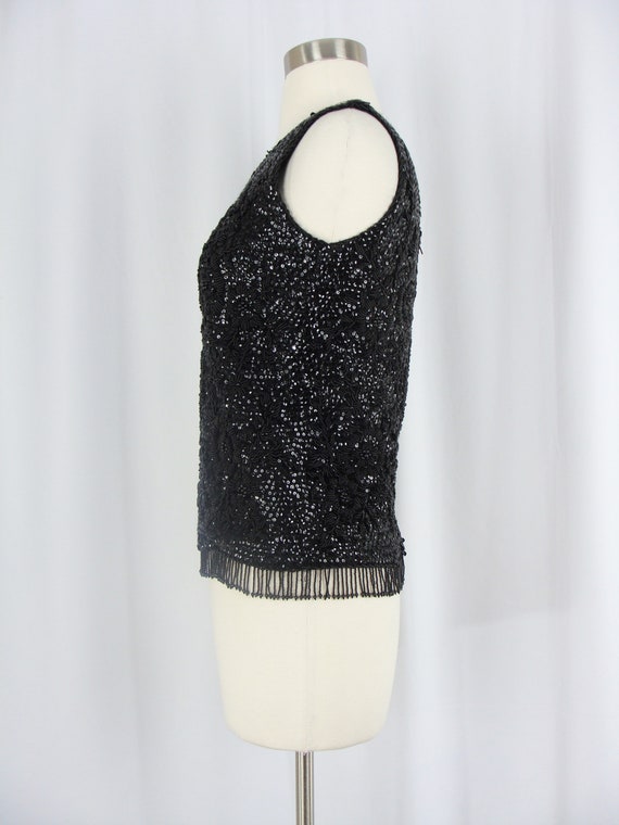 Vintage Sixties Beaded Top - 1960s Black Sequined… - image 4