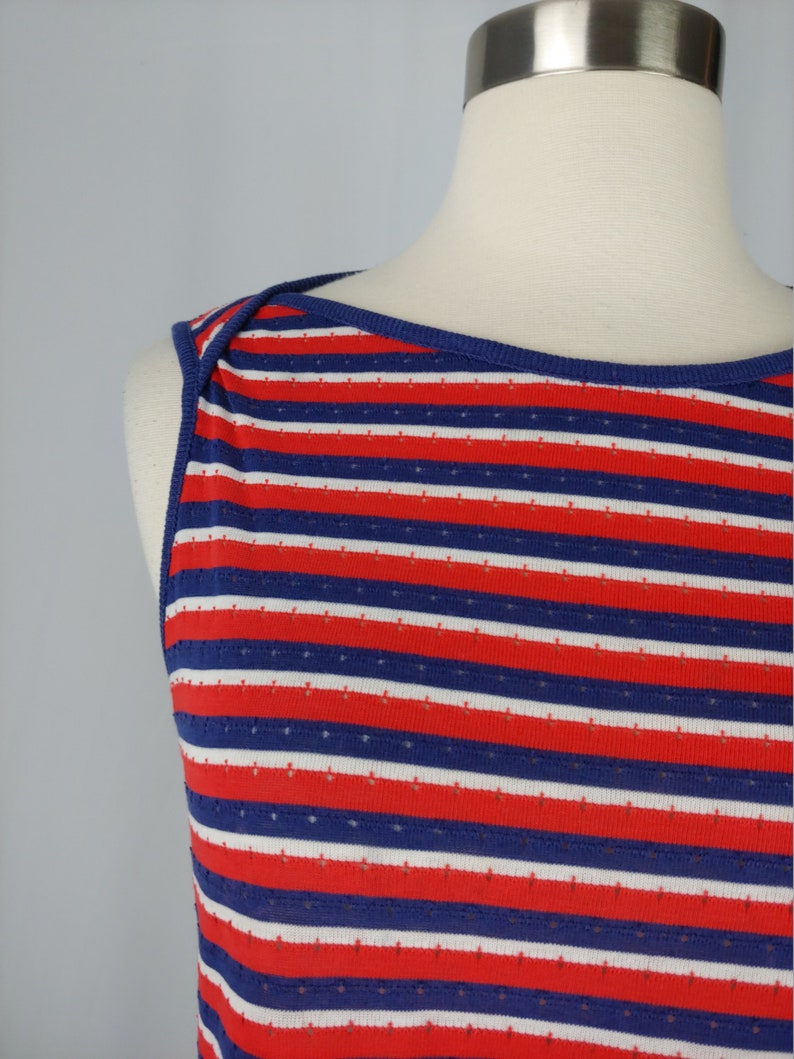 1960s Red and Blue Striped Tank Vintage Sixties Jantzen Top 60s Sleeveless Top Medium