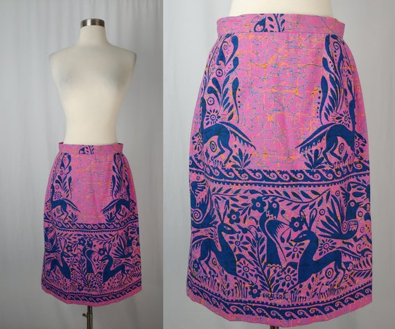 Vintage Pink Deer Escalera Batik Print XS Skirt Vintage - Etsy